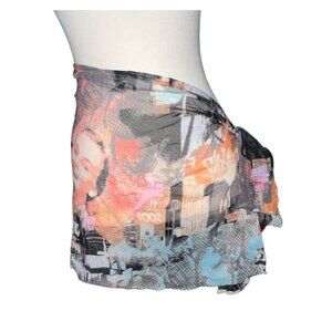 Gideon Oberson Abstract Print Sheer Tie Wrap Swim Cover-Up Skirt Sz Large